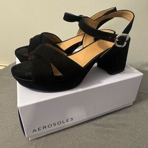 BRAND NEW- Aerosoles Women's Black Suede Cosmos Sandals- 8M- NIB